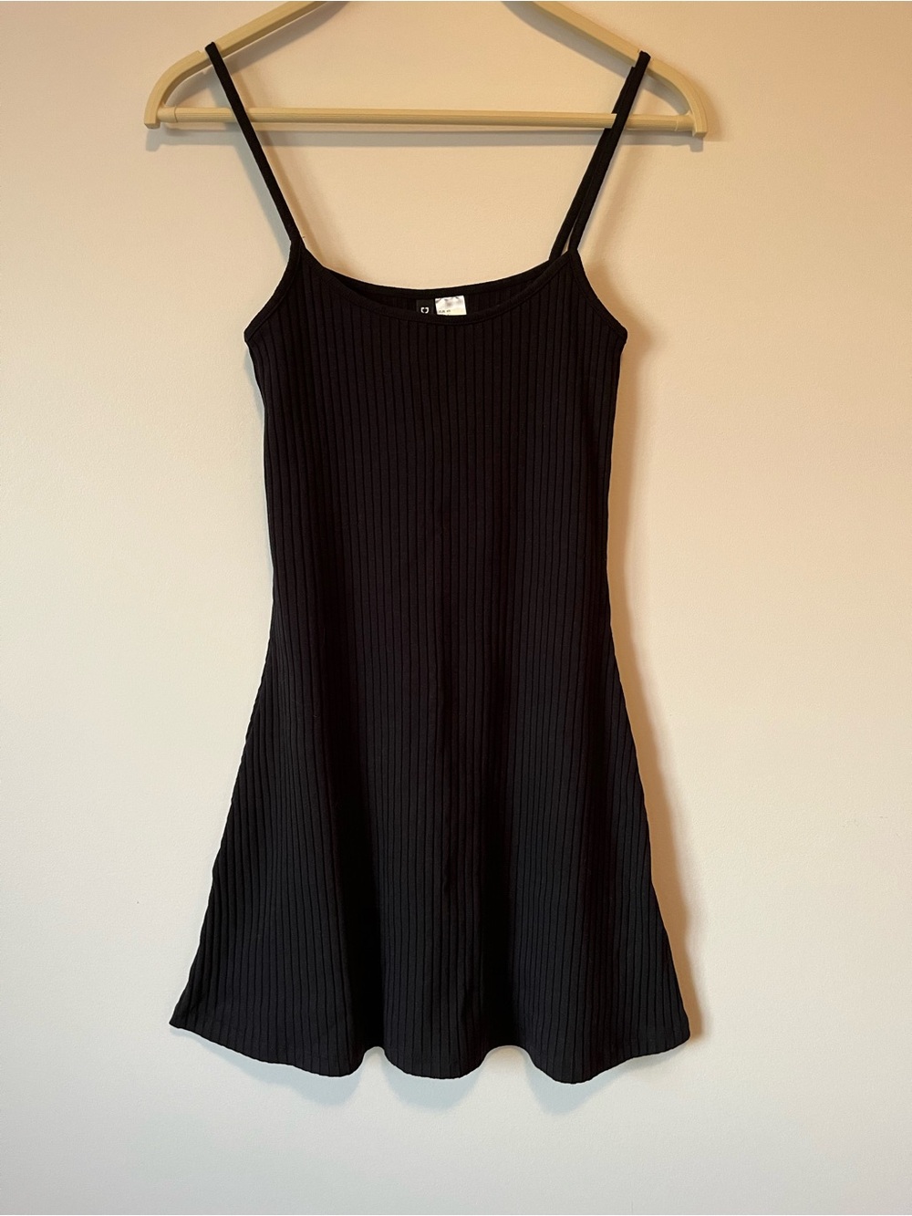Divided Black Ribbed Spaghetti-Strap Mini Dress